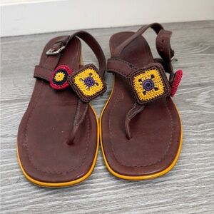 Prada Brown Sandals with Crochet Accents